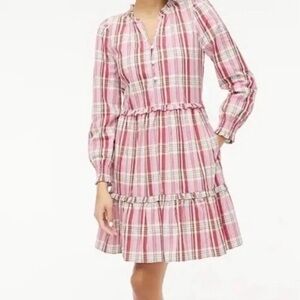 J. Crew Sz 12 Plaid Pink Long Sleeve Dress Re-imagined Preppy Lightweight